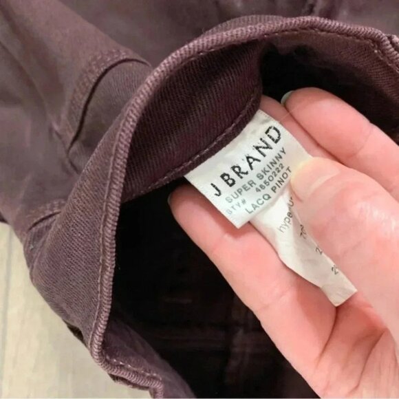 J Brand Super Skinny Lacq Pinot Waxed Coated Jeans Pant Denim burgundy Size 25 - Picture 14 of 15